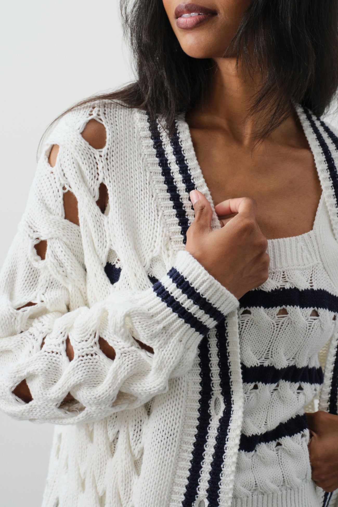 Mirra Oversized Cable Knit Cardigan - White | Naked Cashmere