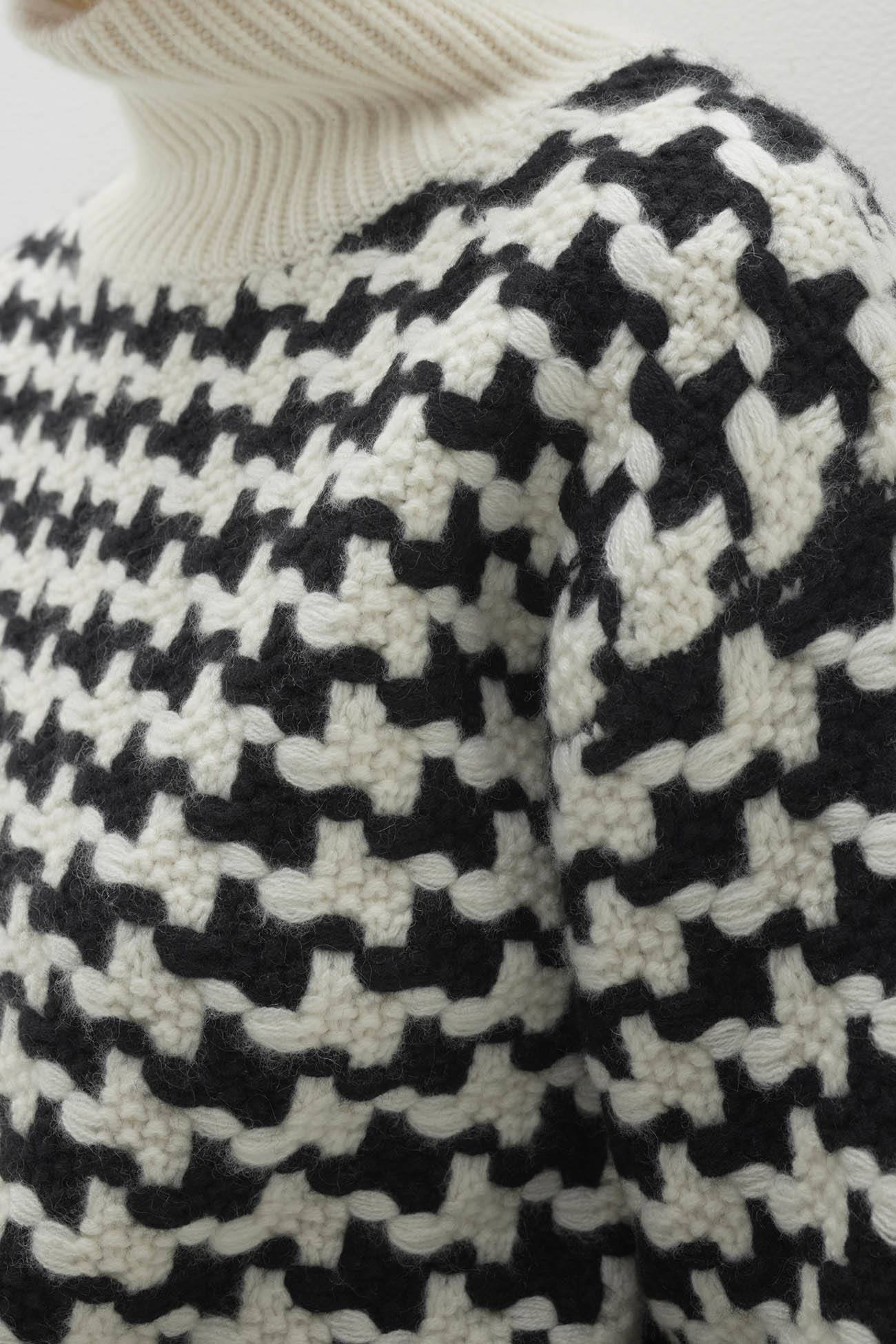 カットソー(長袖+七分) Ameri PLAID SHEER TURTLE KNIT Women's Houndstooth Cashmere Turtleneck | NAKEDCASHMERE