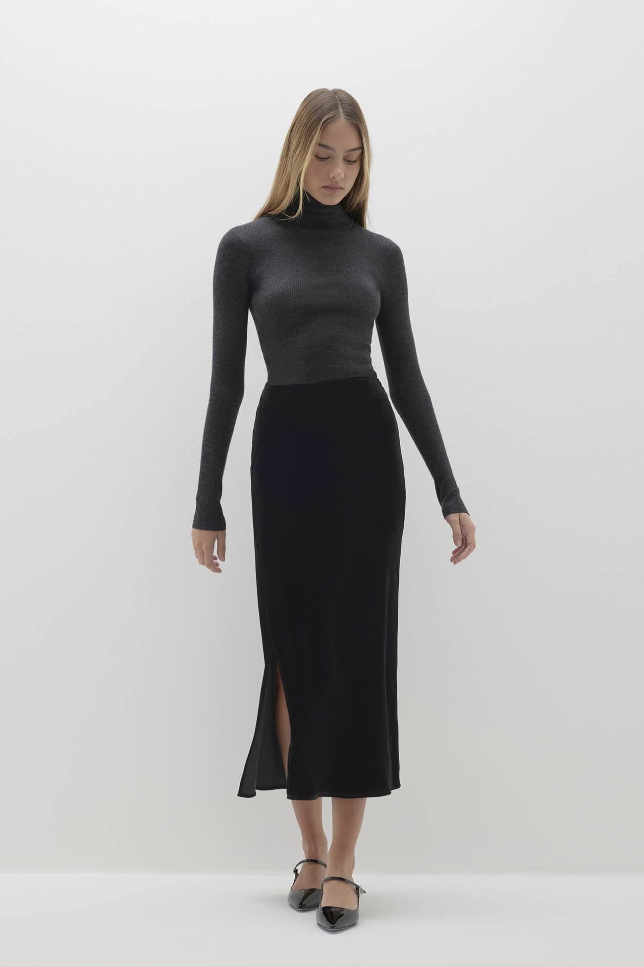 Women's Ophelia Velvet Midi Skirt | NakedCashmere
