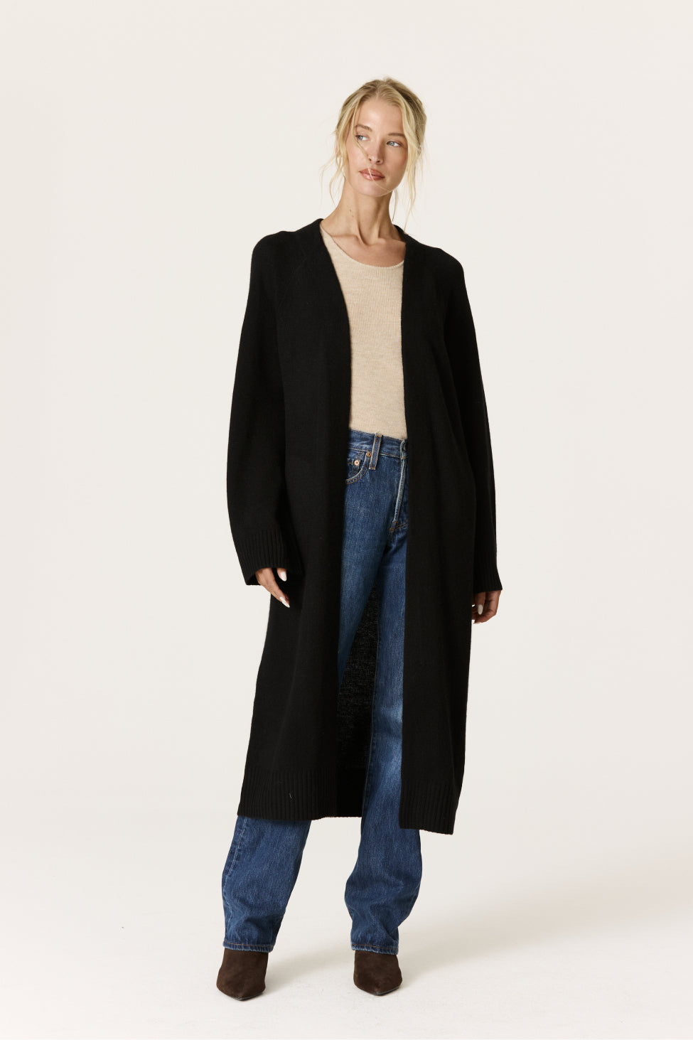 Makena Longline Cashmere Cardigan - Black | Naked Cashmere