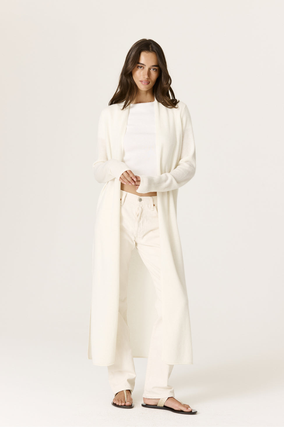 FAYE LONGLINE CASHMERE CARDIGAN - ECRU