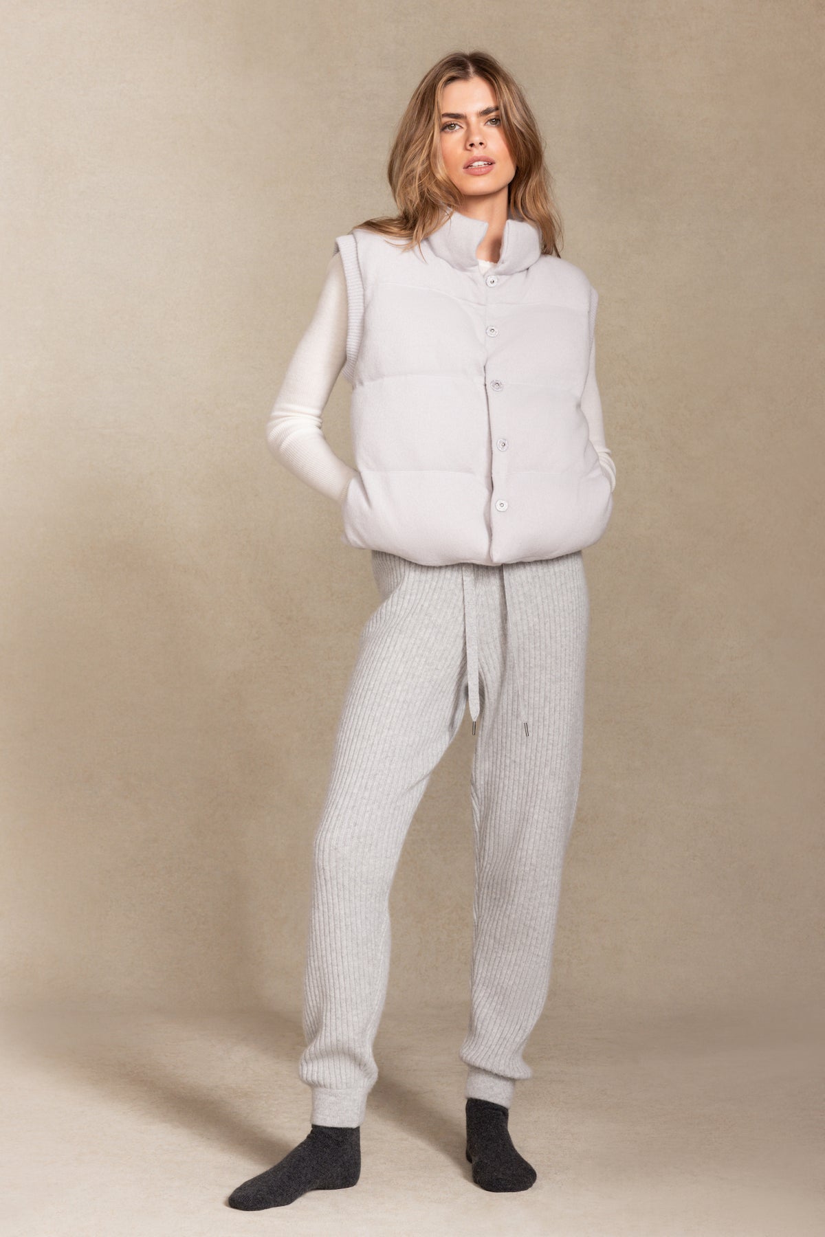 Women's Ellie Button Up Cashmere Puffer Vest  NAKEDCASHMERE