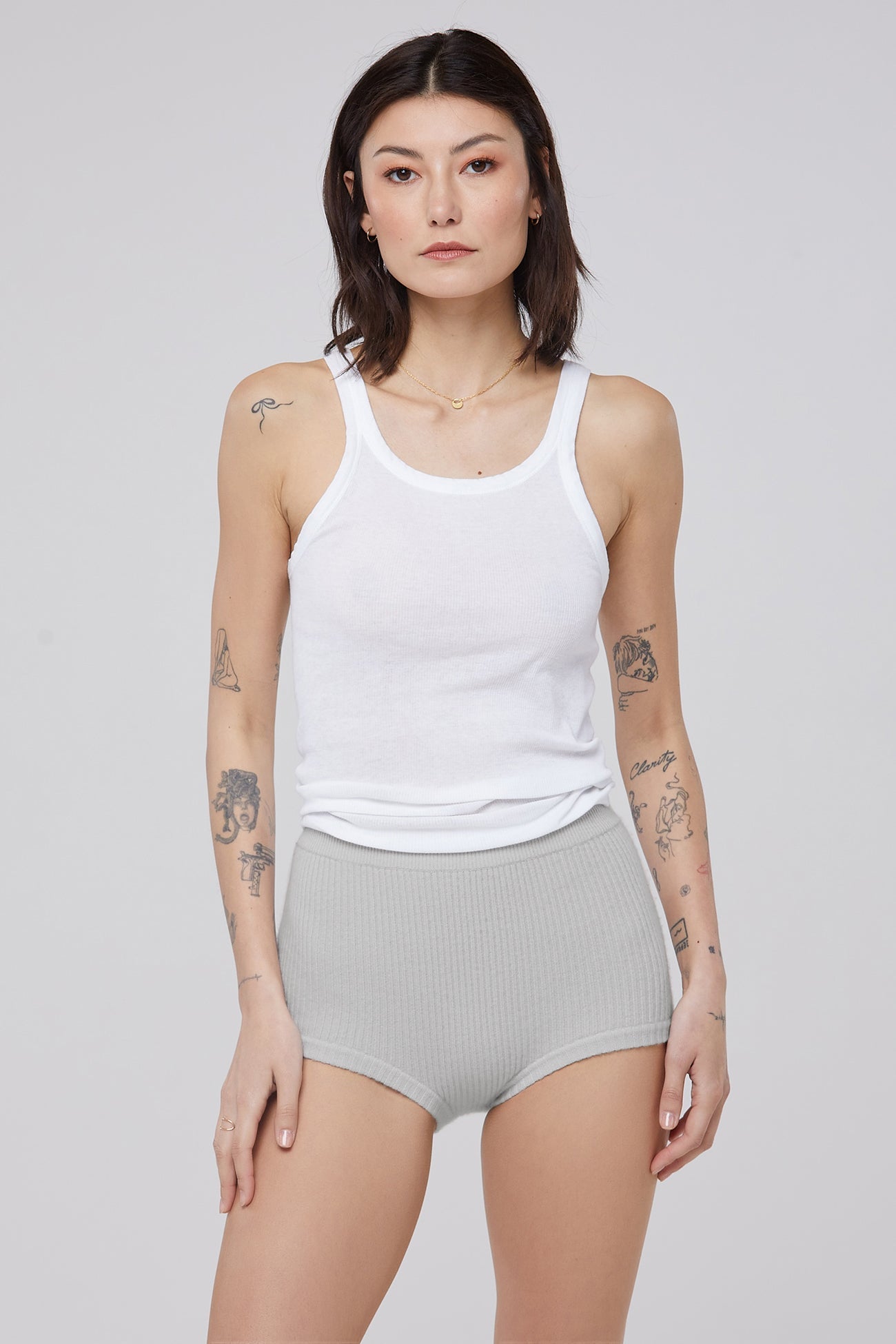 CLARISSA RIBBED SHORTS HEATHER GREY