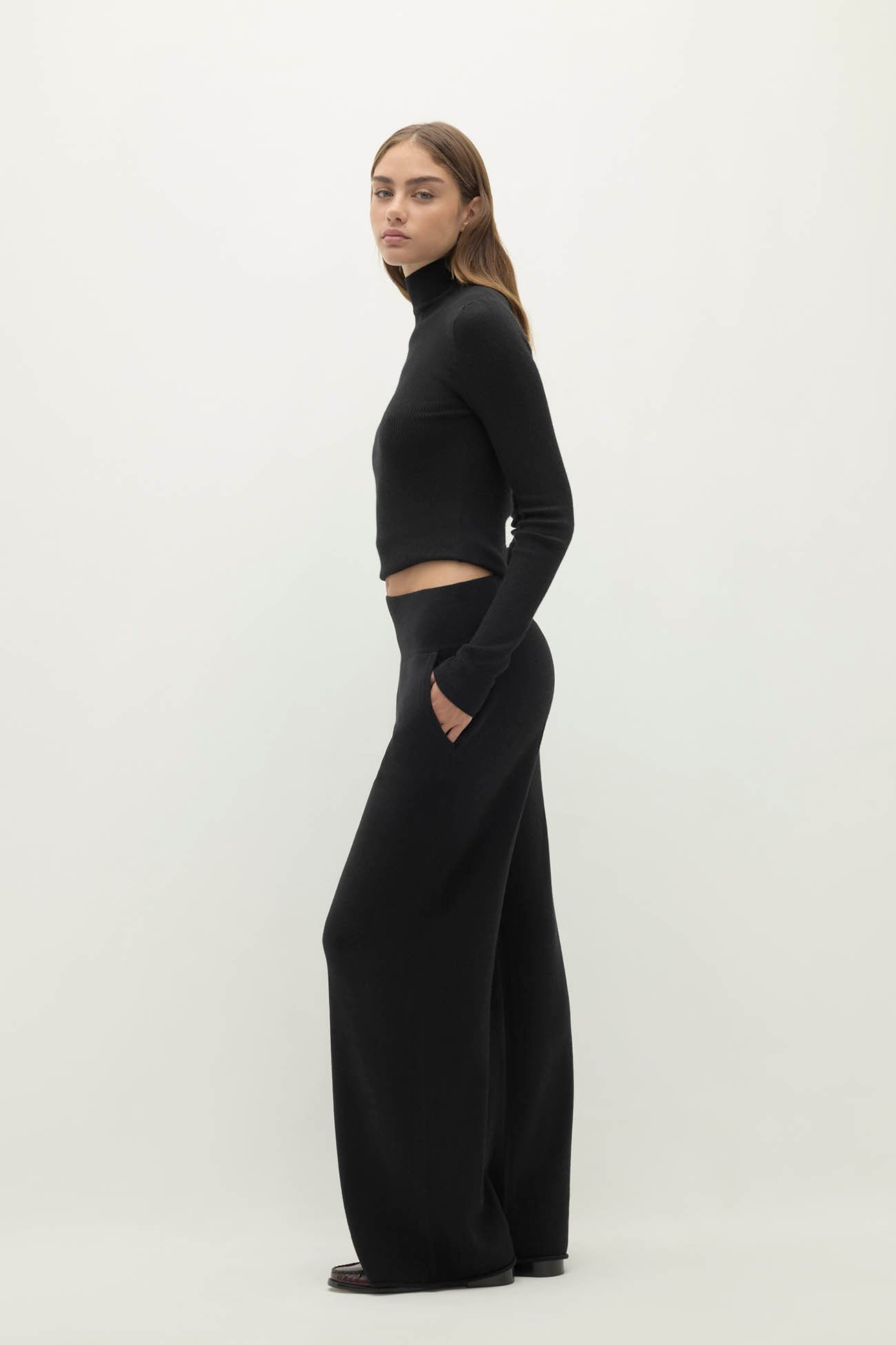 Anastasia Wide Leg Pant - Black | Naked Cashmere