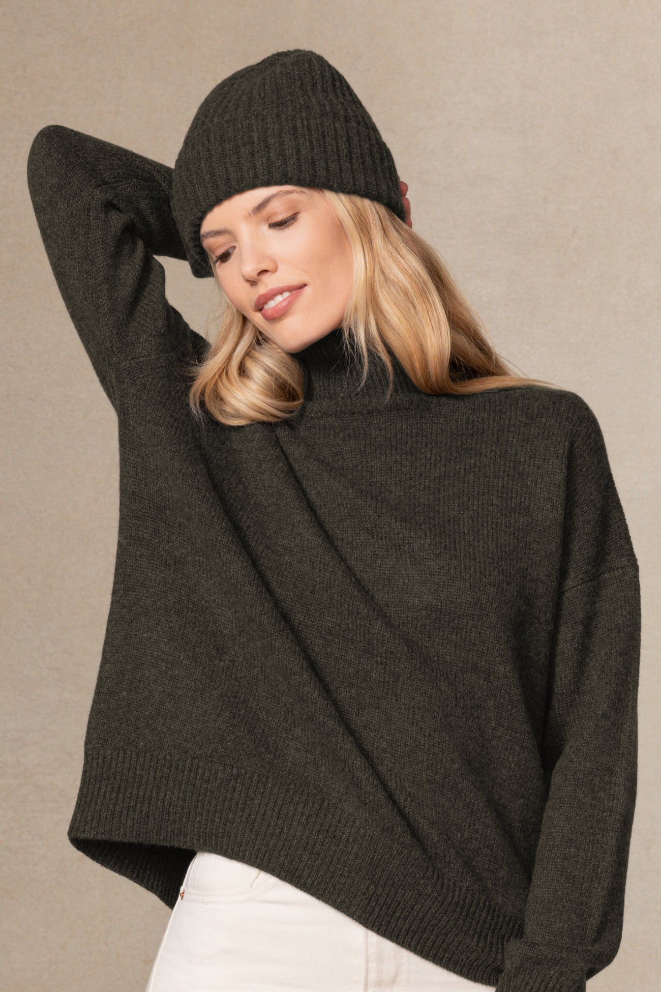 Women's Weston Cashmere Ribbed Fold over Beanie