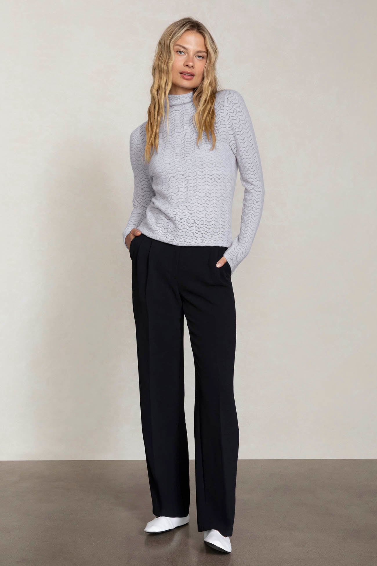 Women's Tawney Fitted Pointelle Cashmere Turtleneck | NakedCashmere