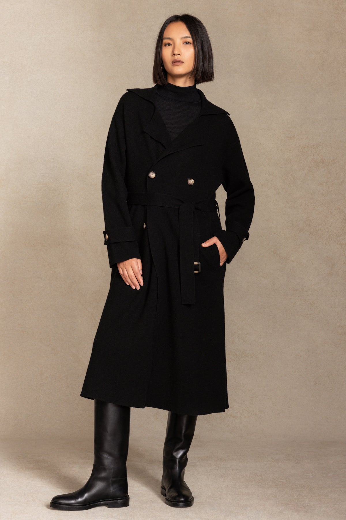 Cambridge Comfort Wraparound Wool Cashmere Coat in Nude