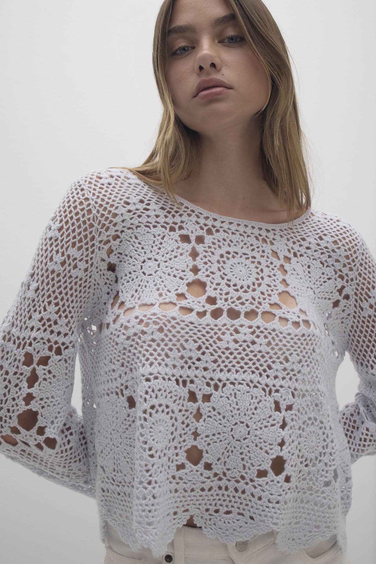 Bria Women's Crochet Crewneck Sweater | NakedCashmere