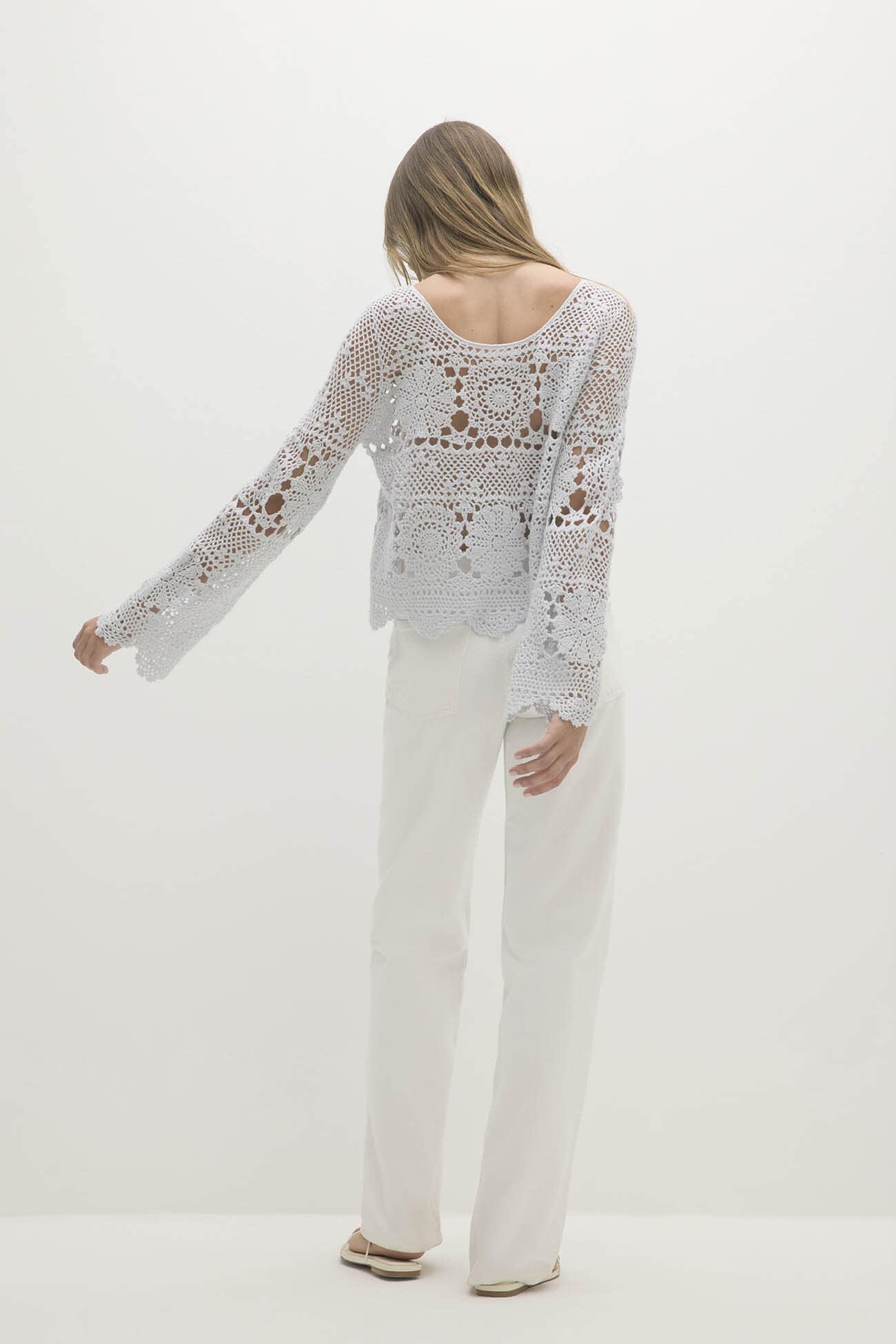Women's Crochet Crewneck Sweater Wool Cashmere | NAKEDCASHMERE