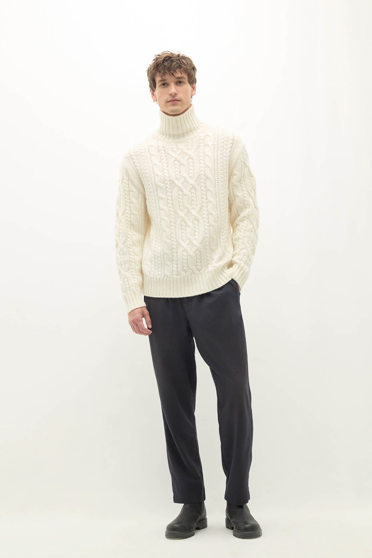 Men's Henry Cable Knit Turtleneck Cashmere Sweater | NakedCashmere