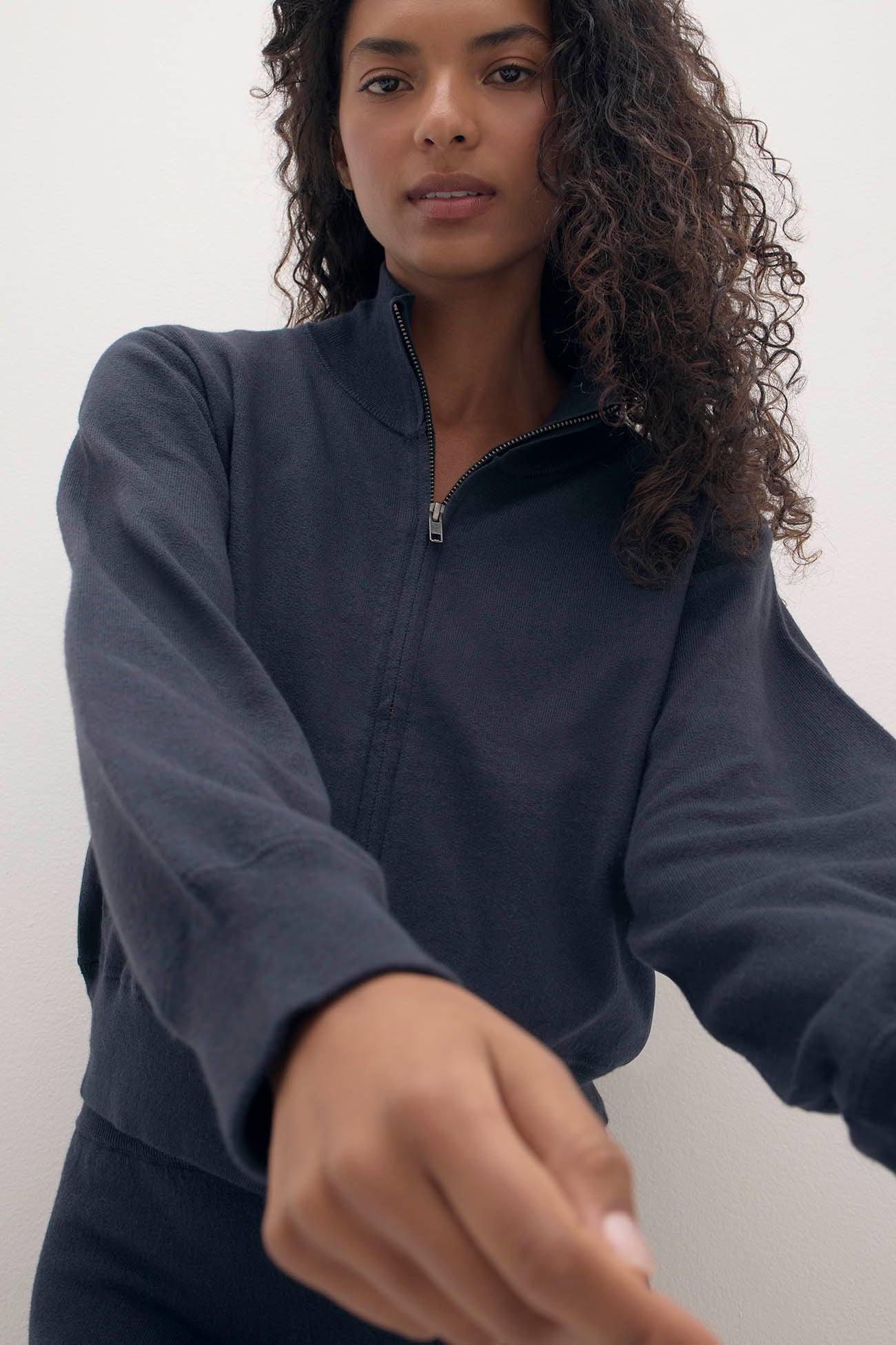Cotton Cashmere Track Jacket - Alina | NAKEDCASHMERE
