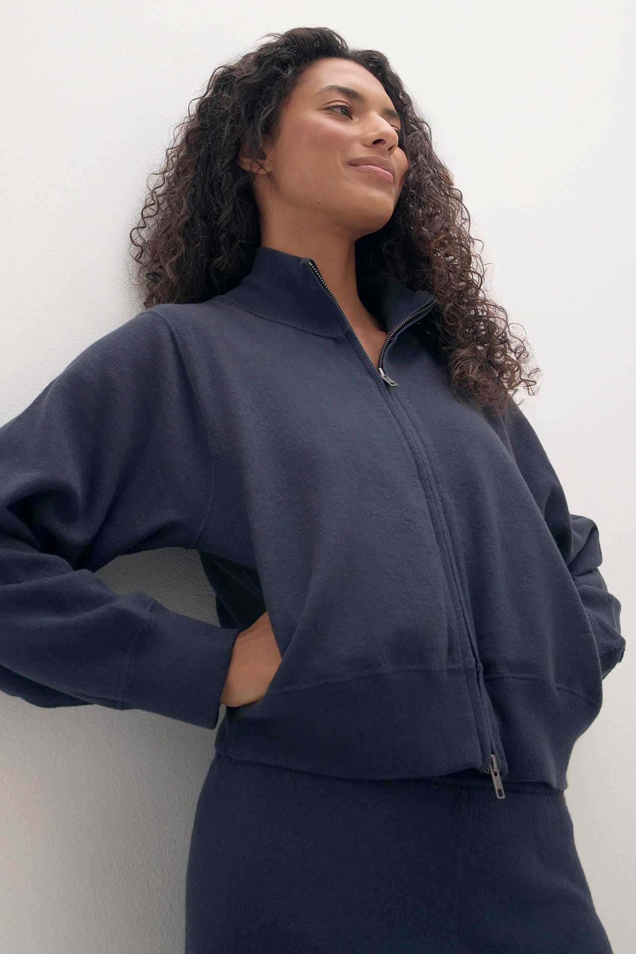 Cotton Cashmere Track Jacket - Alina | NAKEDCASHMERE