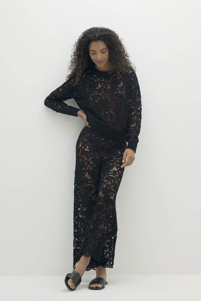 Monica Crochet Cashmere Crewneck - Black | Naked Cashmere