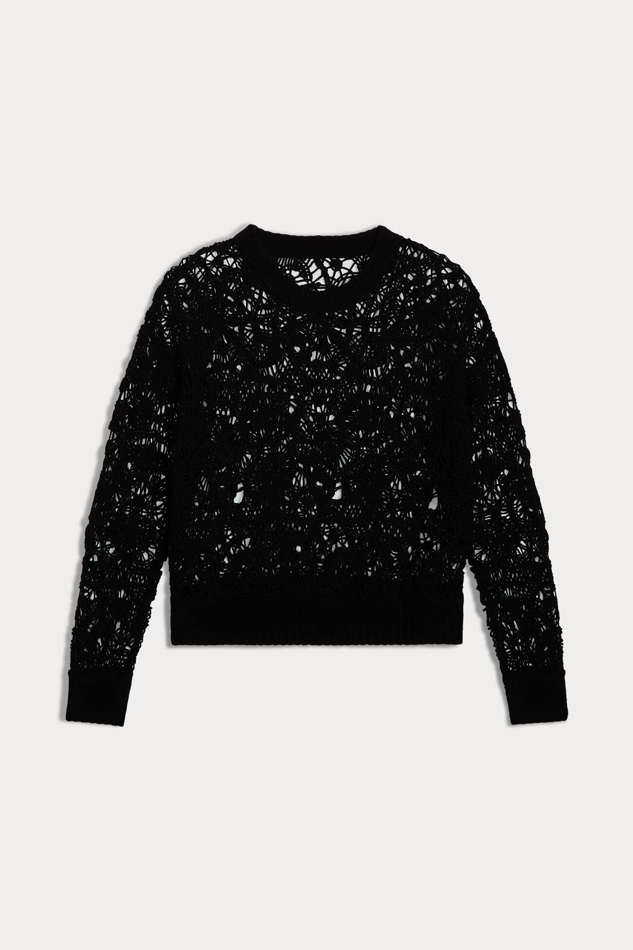 Monica Crochet Cashmere Crewneck - Black | Naked Cashmere