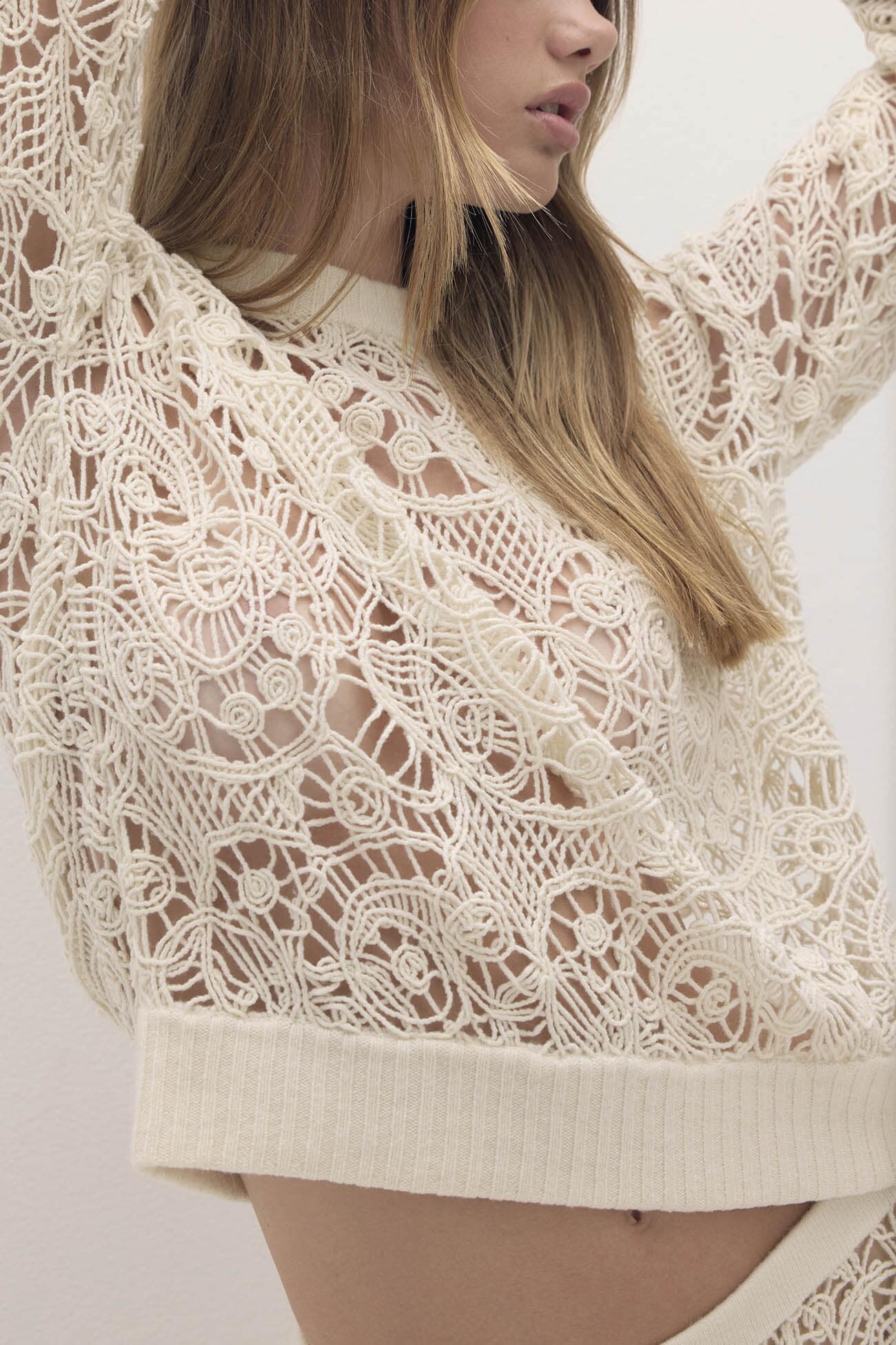 Women's Monica Crochet Crewneck Cashmere Blend Pullover