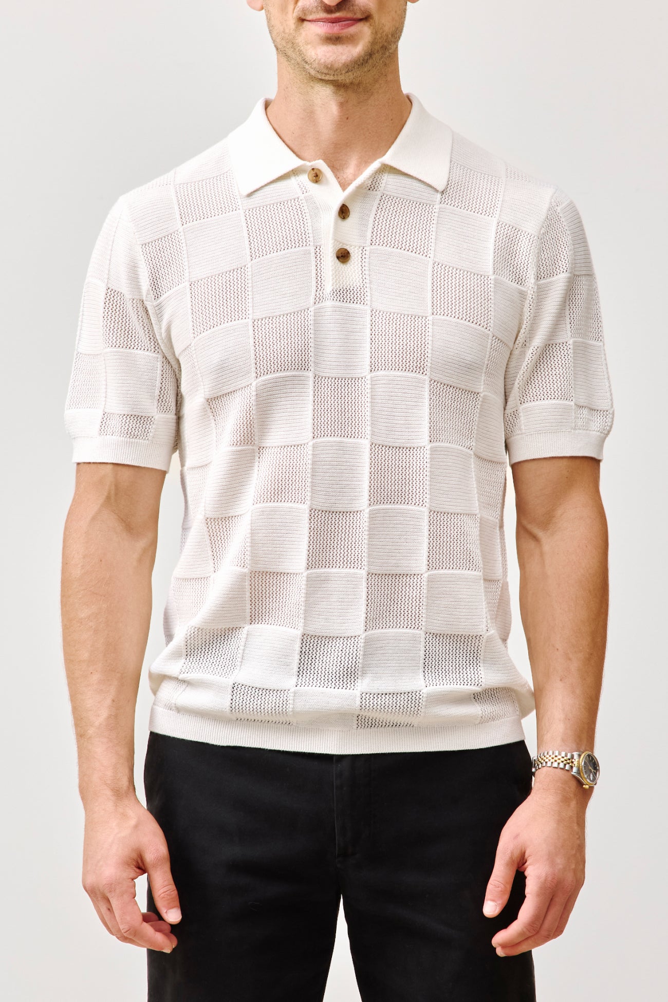 BRADLEY COTTON CASHMERE CHECKERED POLO