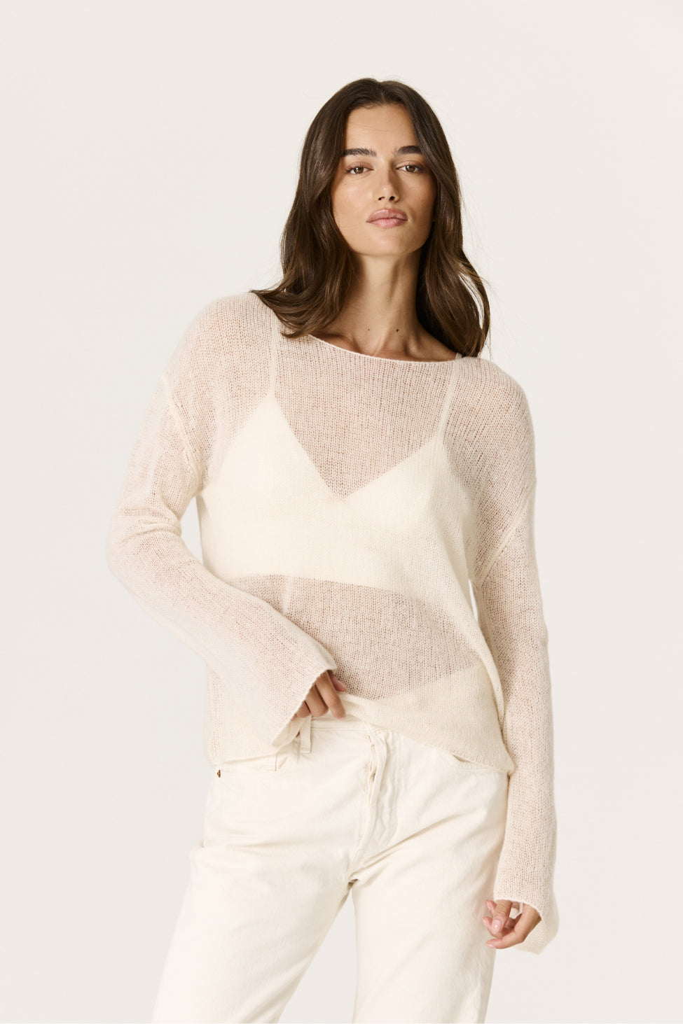 TANYA CASHMERE OPEN KNIT SWEATER - VINTAGE CREAM