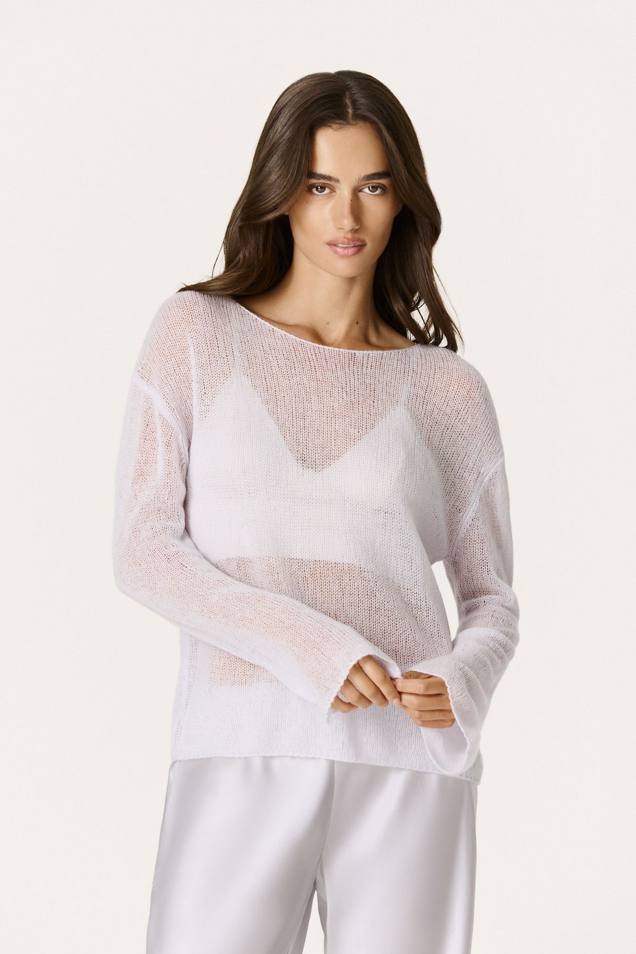TANYA CASHMERE OPEN KNIT SWEATER - VIOLETTE