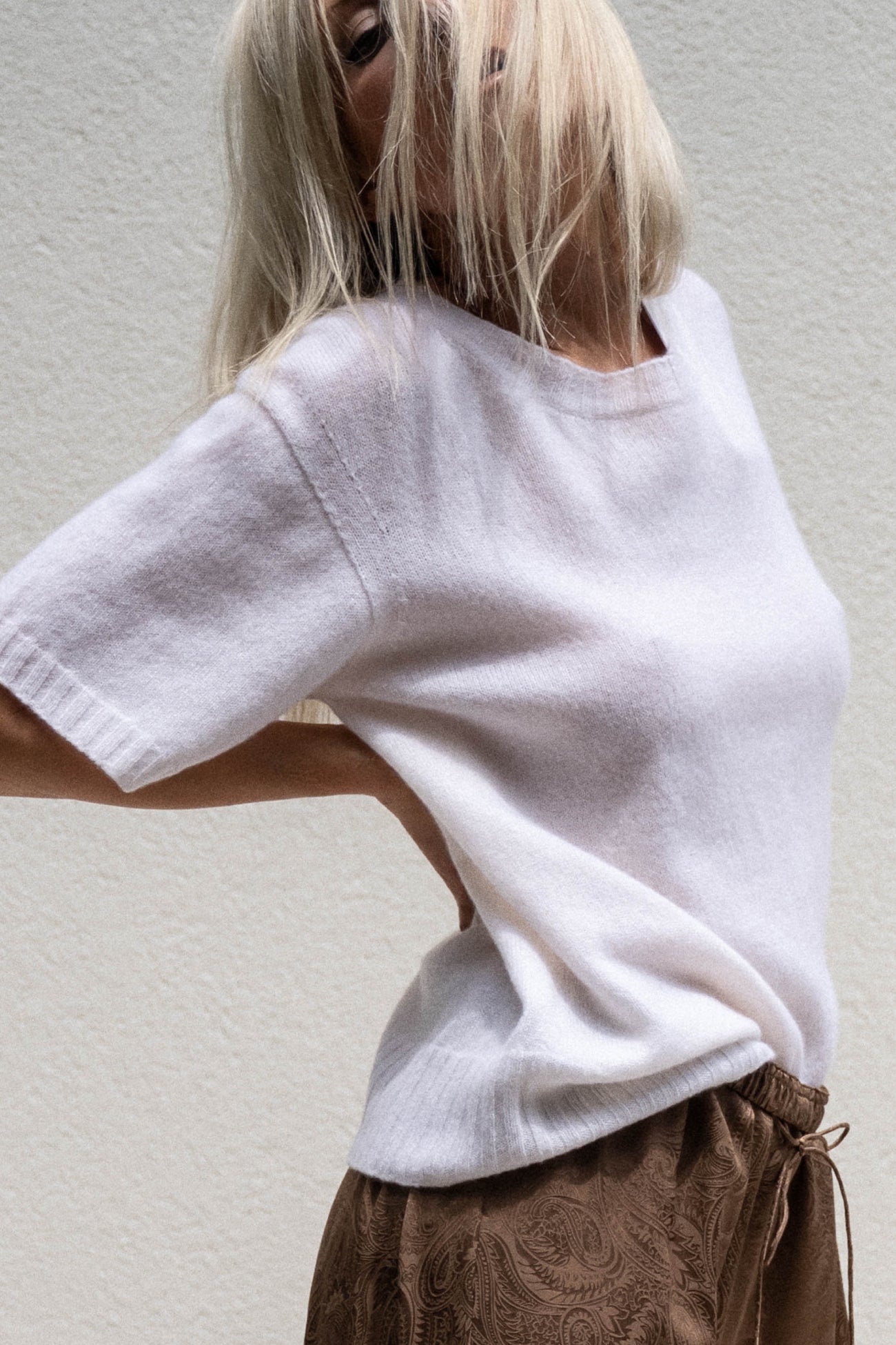 Paige Featherweight Cashmere Tee - White | Naked Cashmere
