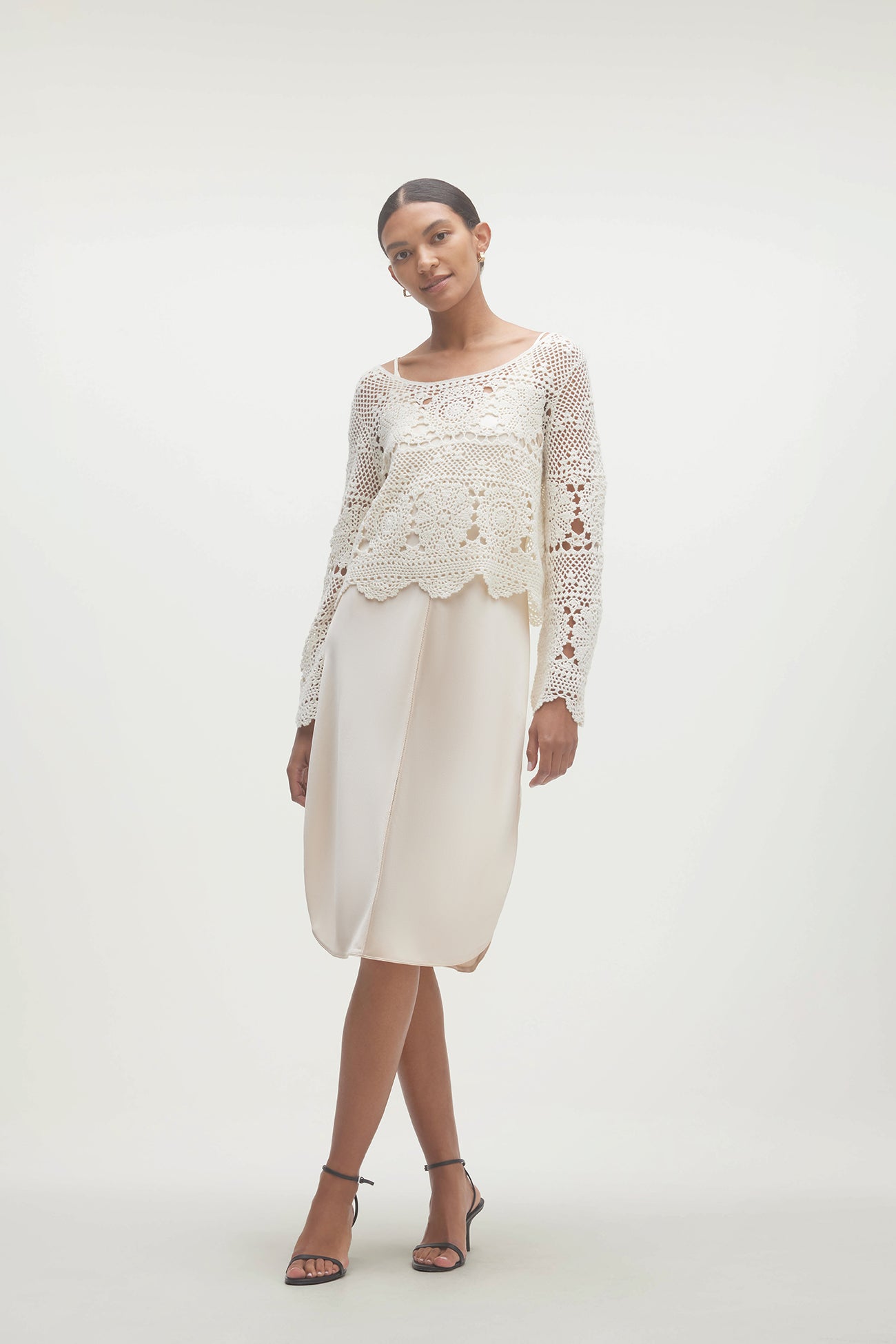 Women's Crochet Crewneck Sweater Wool Cashmere | NAKEDCASHMERE